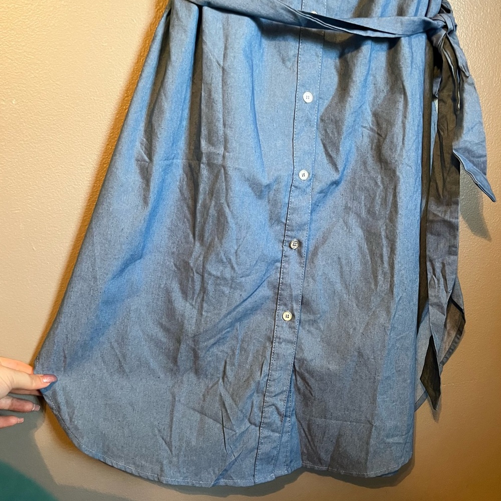 NWT NY Collection Sz Pet Large Blue Button Chambray Shirt Midi Dress Ret $59! - Picture 4 of 9